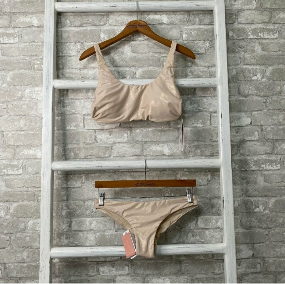 Pilyq Ring Side Top Isla Size D Tri-Basic Ruched Bottom Set Shell Size Medium